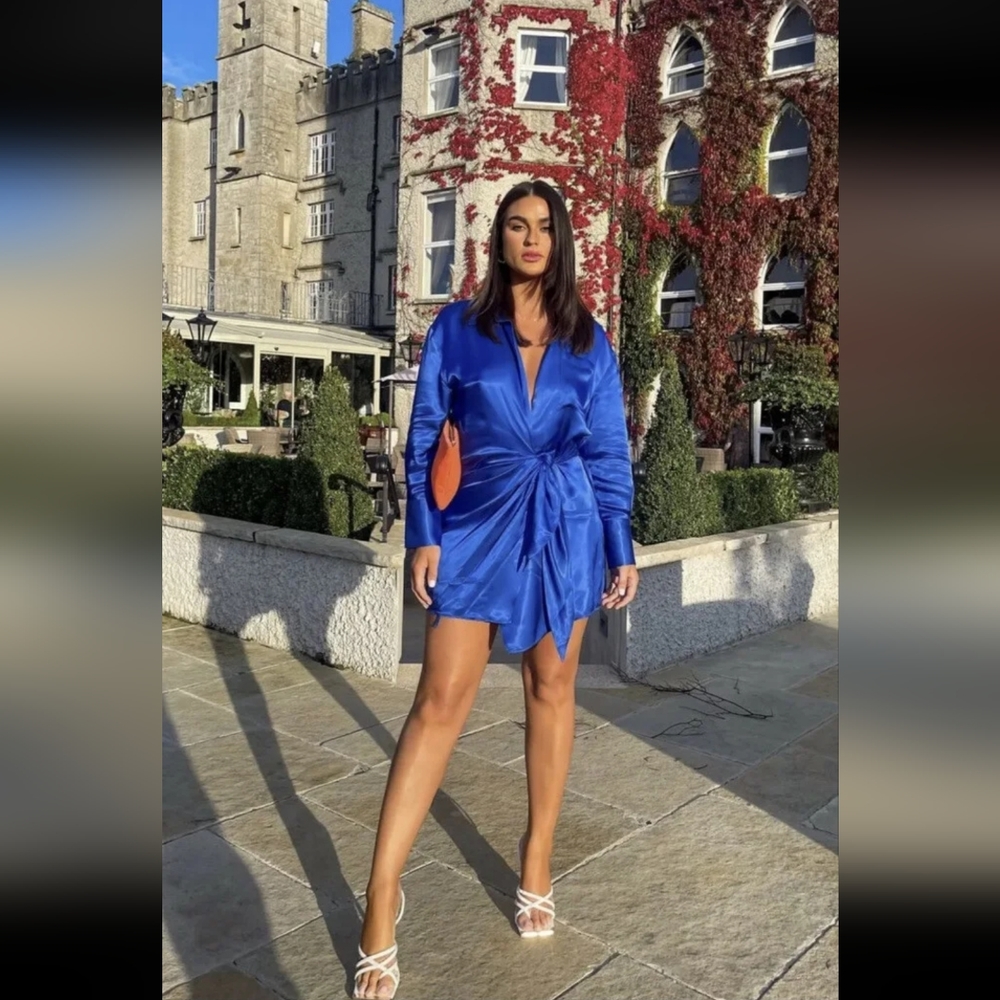 ZARA NWT Sz S,M,L Blue Satin Effect Wrap Mini Dress BLOGGER'S FAV. NEW 💙